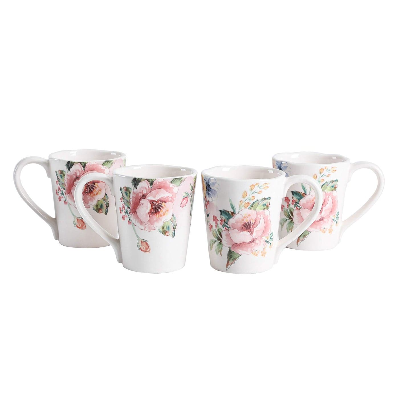 Bico Margrets Garden Ceramic Mugs Set of 4 for Coffee Tea Drinks Microwave Dishwasher Safe