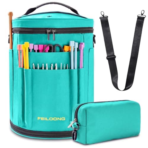 FEILOONG Expandable Large Crochet Bag Zippered Yarn Storage Organizer Knitting Tote Bag with Multiple Pockets Craft Accessories Case Gift for Crafters