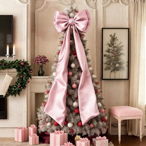 Froova 75x19Inch Big Pink Bow Decor Christmas Tree Topper Decor Giant Xmas Tree Toppers Decor Coquette Room Large Bows for Wall Wreath Birthday Party Baby Shower Supplies (Internal Stability Layer)