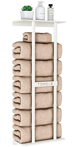 STWWO Wall Towel Rack for Rolled Towels Towel Storage for Small Bathroom Can Holds 6 Large Towels 30 inch Towel Racks with Shelf White