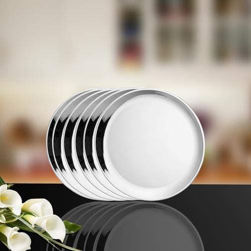 Shri & Sam Budget High Grade Stainless Steel Full Plate Set, 6 Pieces, Silver