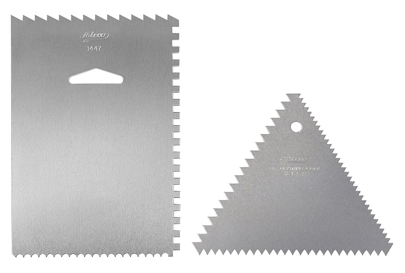 Ateco 1446 3 Sided Decorating Comb and 1447 4 Sided Decorating Comb Icing Smoother 2 Pc SetSilver