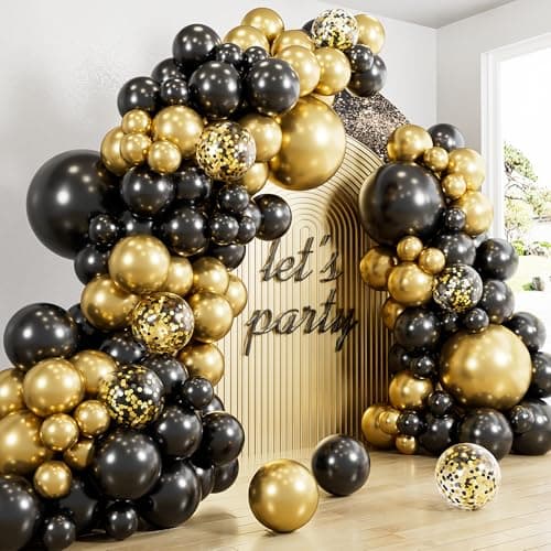 Black and Gold Balloons Arch Garland Kit 129 Pcs 1812105 In Black Gold and Confetti Balloon Graduation Balloons Arch kit for Graduation 2026 DecorationsBirthday Retirement Anniversary