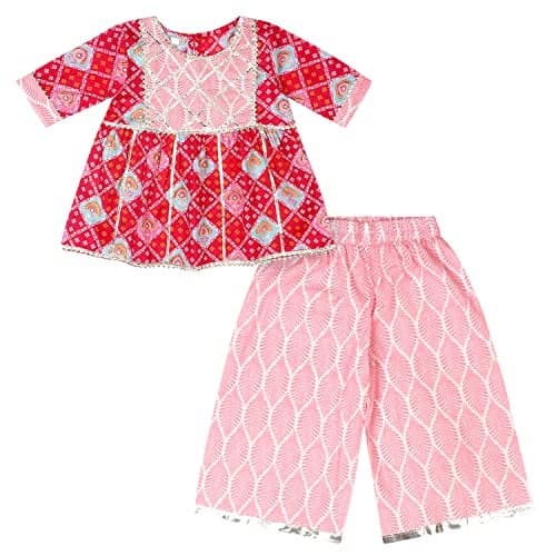 superminis Baby Girls Cotton Printed Kurti With Gota Work And Straight Palazzo (2-3 Years, Pink)