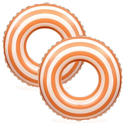 30 inch Inflatable Pool Floats for Adults 2 Pack Striped Floaties Pool Tubes Swim Rings Inflatable Pool Float for Swimming Pool Party Lake Beach Adults Orange Long Striped