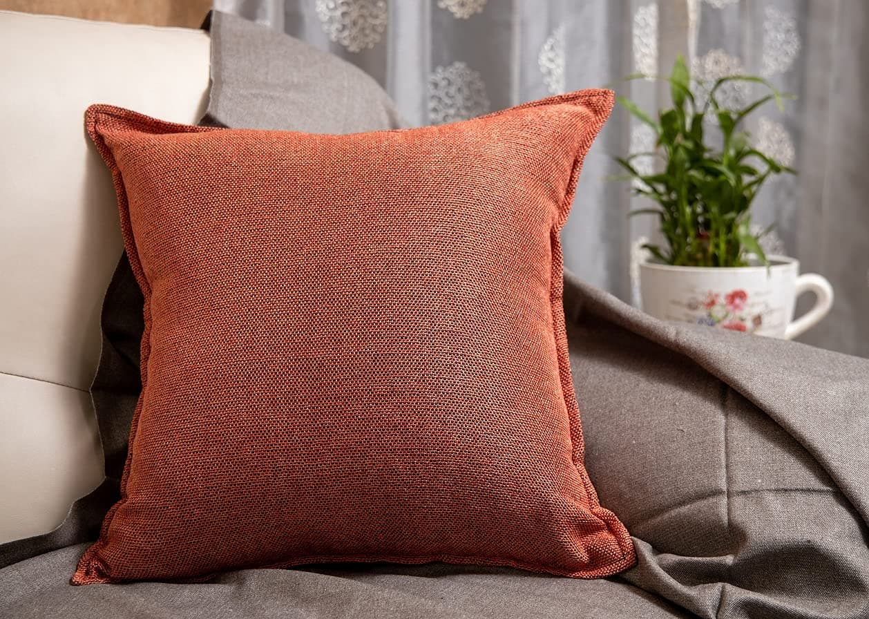Khooti Decorative Jute Square Cushion Cover Throw Pillow Cover for Living Room Couch Diwan Single Seater Sofa, Colourful Modern Small 24 x 24 Inches / 60 x 60 cm (Colour - Orange)(Set of 1 piece) C2