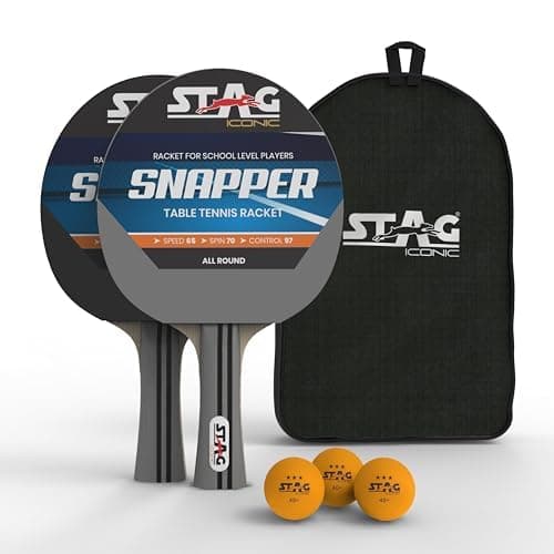 Stag Iconic Snapper Series Table Tennis Playset High Performance Ping-Pop Racquets & Iconic Supreme TT Balls Combo Intermediate Training Playset for Vibrant Gameplay