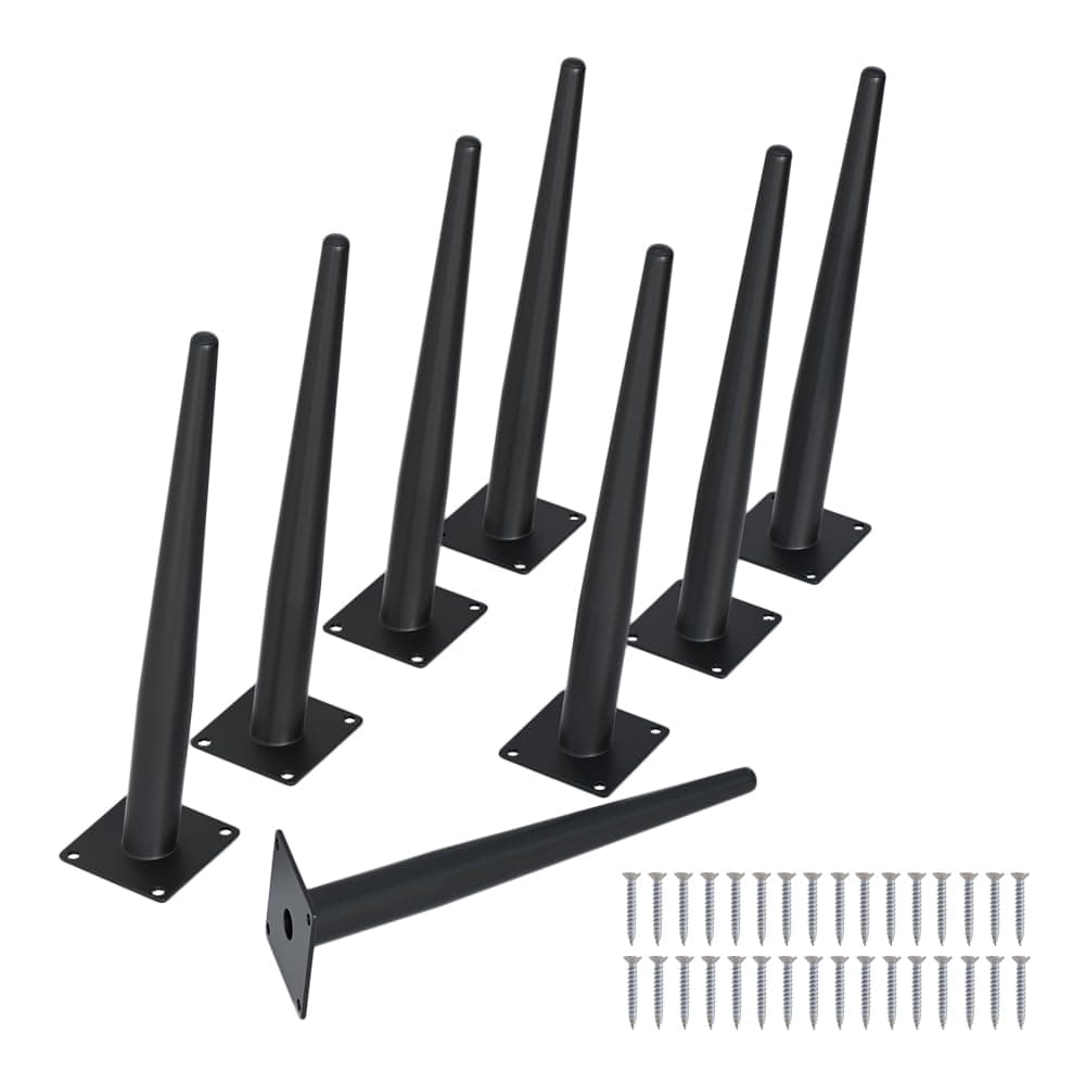 FIVEPEARS 8 PCS 12 Inch Heavy Duty Matte Black Metal Angled Taper Tapered Legs Set for Furniture Mid Century Modern Style Feets for Coffee Table Couch Sofa Cabinet Chair Dresser Bed Desk Credenza