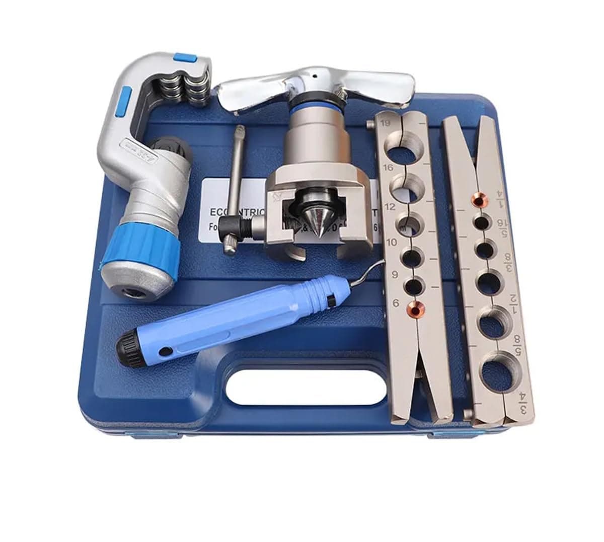 Uptodateproducts Brake Line Flaring Tool Kit Swaging HVAC Pipe Expander Repair Eccentric Cone Refrigeration for Brass Copper Tube 45 Degree 5 in 1 Kit
