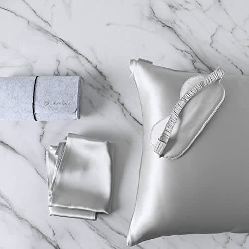 DISANGNI Silk Indulgence Set Premium 22 Momme Mulberry Silk Pillowcase Eye Mask Duo for Hair and Skin Rejuvenation1pc King Size 20 x36 Light Grey