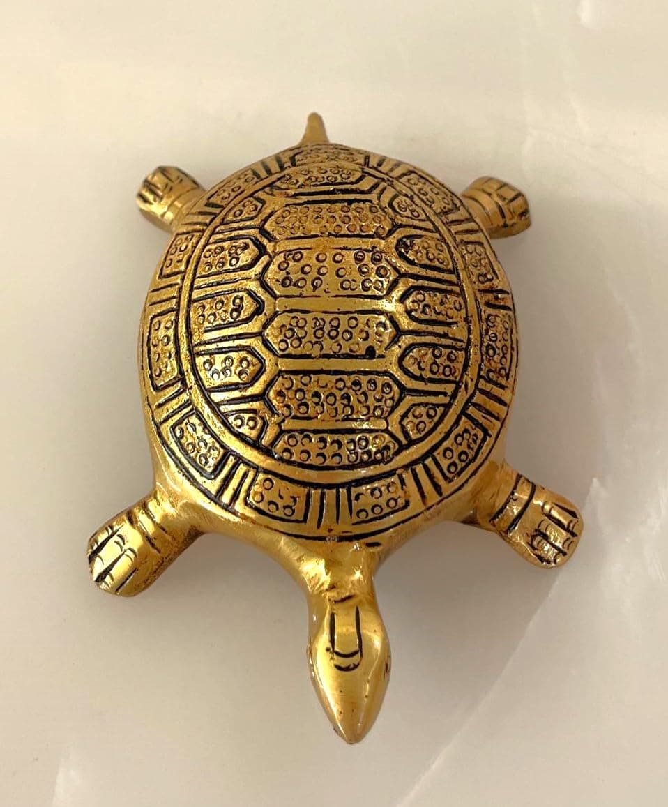 Yathashilpam Brass Tortoise I Tortoise for Good Luck I Brass Tortoise Vastu Statue I Office Desk Decorative Items I Small Tortoise I Golden I 10 cm x 8 cm x 3 cm I Pack of 1 (Model 2 Curved Bottom)
