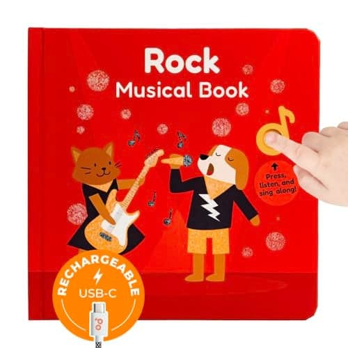 Cali's Books Rock Music Books for Toddlers 1-3 - Singing Button Sound Board Book for 2 Year Old Children, Musical Toddler Rock Songs Toys, 18 Month Interactive Learning Toy, USB-C Rechargeable