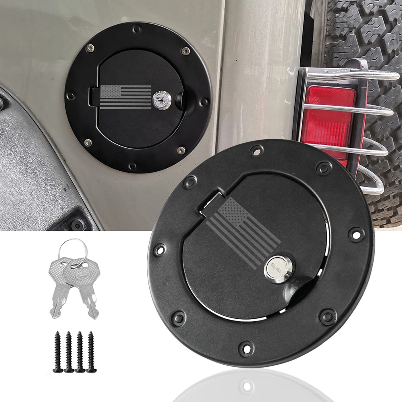 sukemichi TJ Gas Cap Cover For Jeep Locking Fuel Filler Door Gas Tank Cover For 19972006 Jeep Wrangler TJ Accessories Aluminum 1 Pack USA FLAG