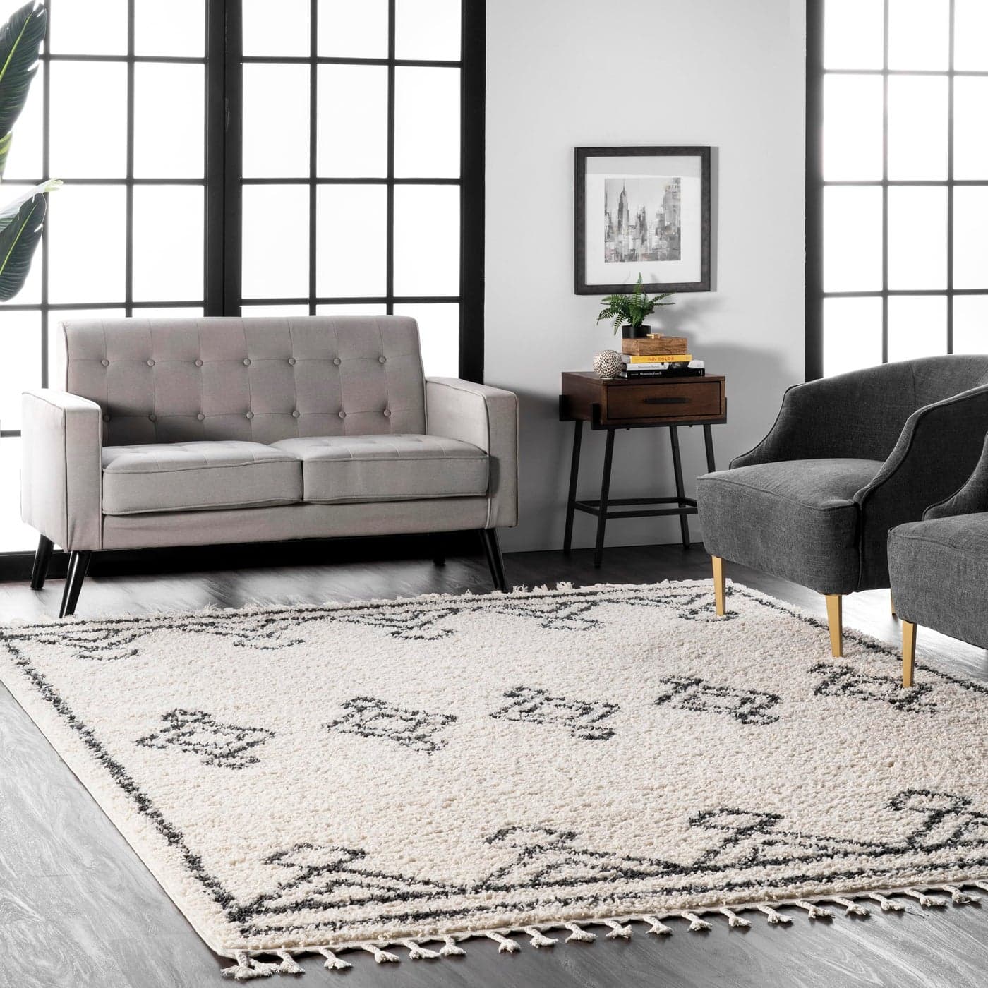 nuLOOM Mackie Geometric 5x8 Shag Area Rug for Living Room Bedroom Dining Room Nursery Off WhiteCharcoal