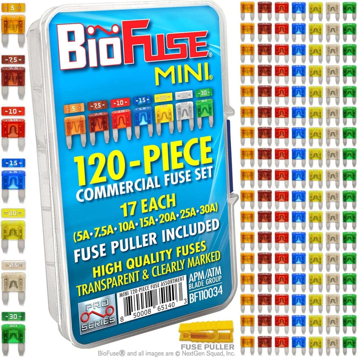 BioFuse Mini APM ATM 120 Piece Automotive Commercial Car Fuse Assortment