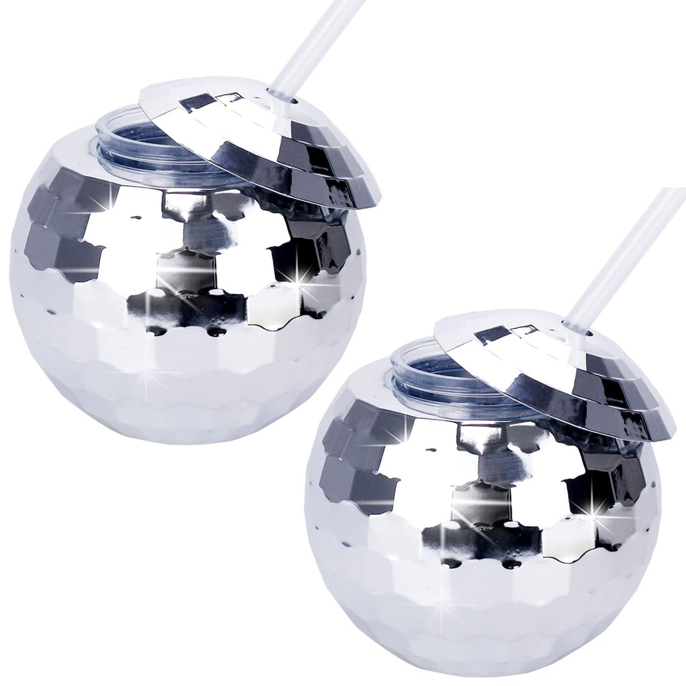 Xlong 2 Pack Silver Disco Ball Cups20 Oz Reusable Plastic Cups Tumbler with Lids and StrawsSparkly Glitter Disco Ball Cups Cocktail Cups Tea Bottle for Disco Party DecorationsAnniversaryNew Years