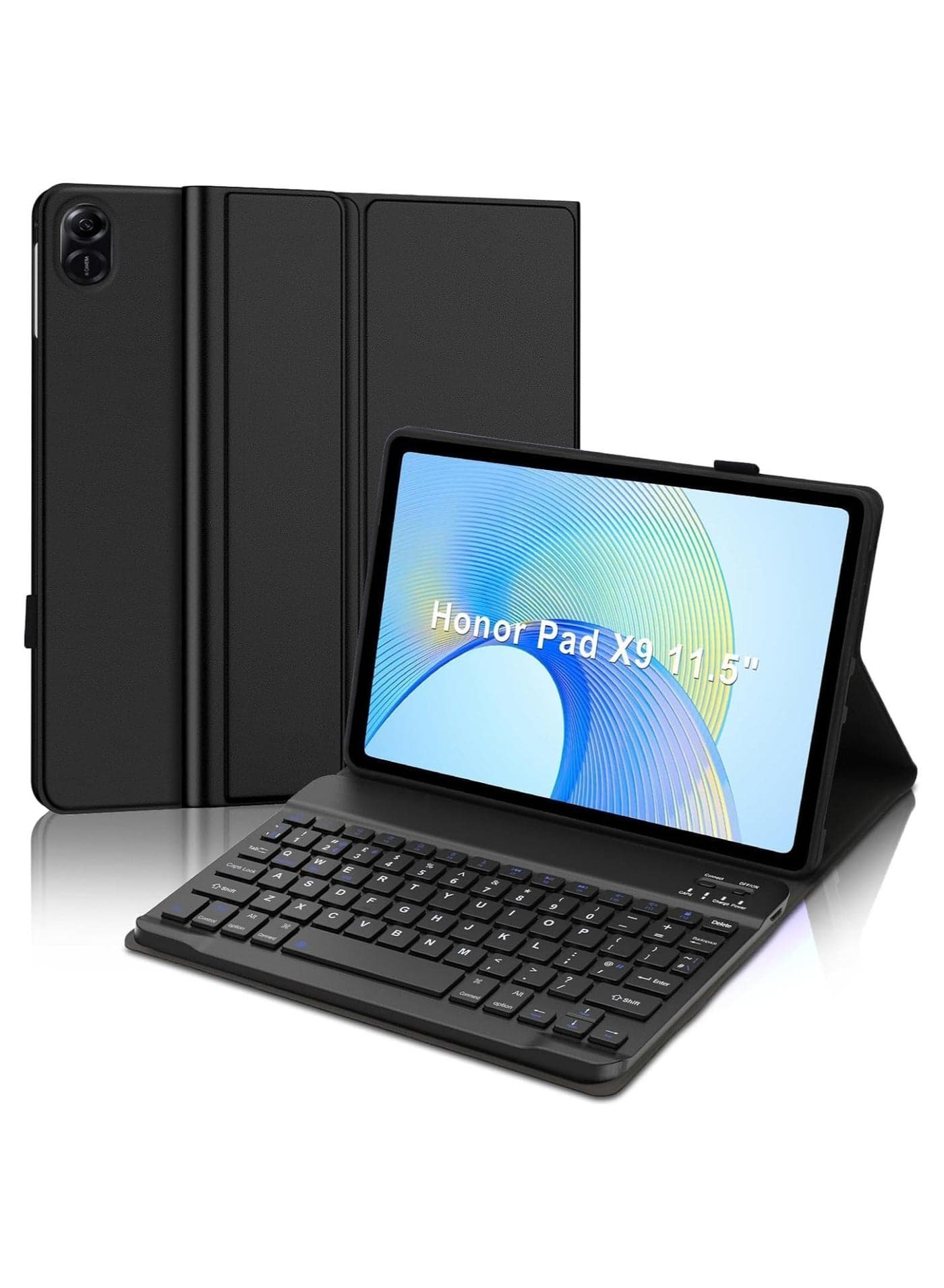 Arabic and English Keyboard Case Compatible with Honor Pad X9 11.5 inch 2023, Wireless Magnetic Detachable Bluetooth Keyboard, Premium PU Leather Cover