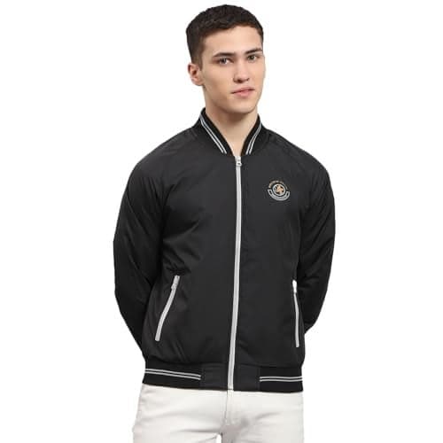 Monte Carlo Mens Solid Black Mock Neck Full Sleeve Jacket (224261867-3-42)