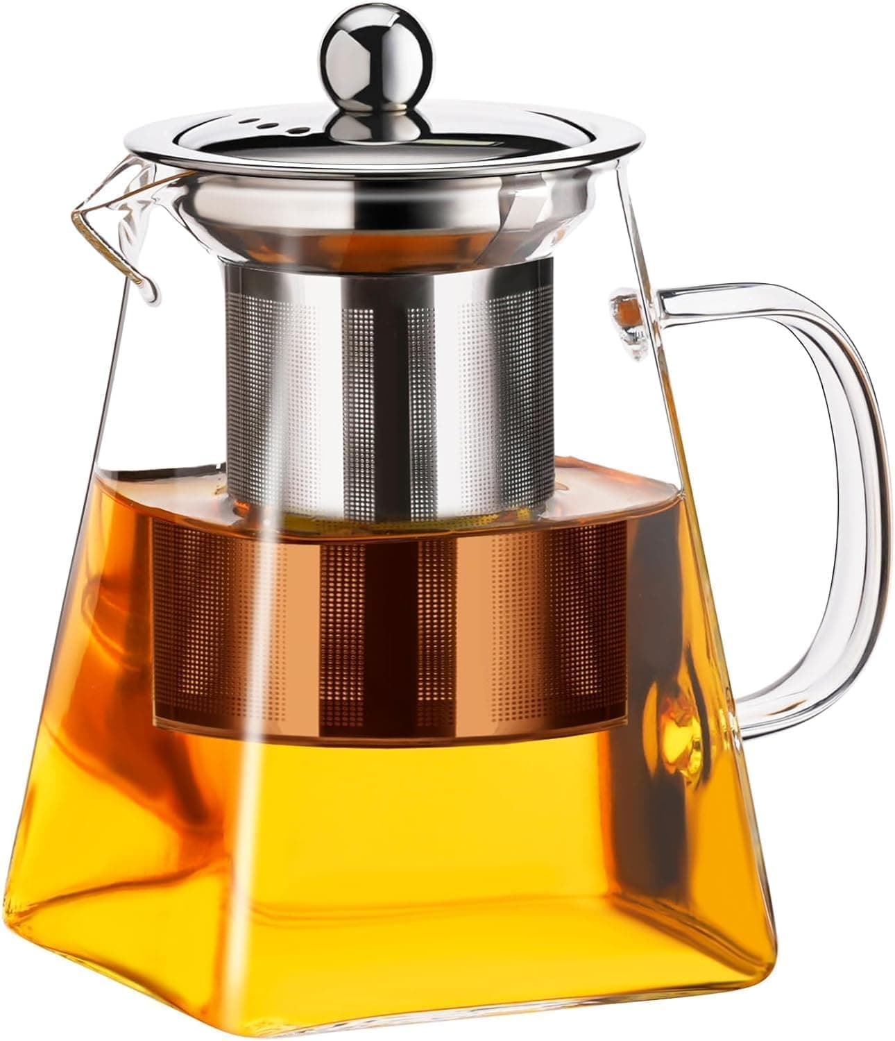 Gijaxe Glass Kettle Teapot with Removable Infuser Lid Handle Glass Tea Kettle Stovetop Safe Great for Loose Leaf Blooming Tea Bags Fruit Infused Water 1Pcs Square Kettle 750ML