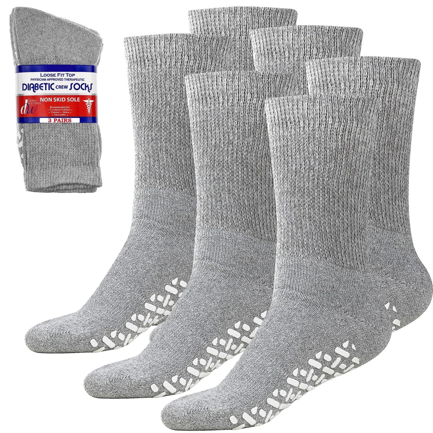 Debra Weitzner Non-Binding Loose Fit Sock - Non-Slip Diabetic Socks for Men and Women - Crew 3Pk Grey