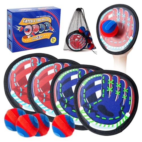 PlayZap Toss and Catch Ball Set Ultra Soft Fabric Easter Basket Stuffers for Toddlers Kids Boys Girls 24 57 813 Yrs Baseball Glove Toy Indoor Outdoor Yard Game BeachPool Toy Set 4 Pack