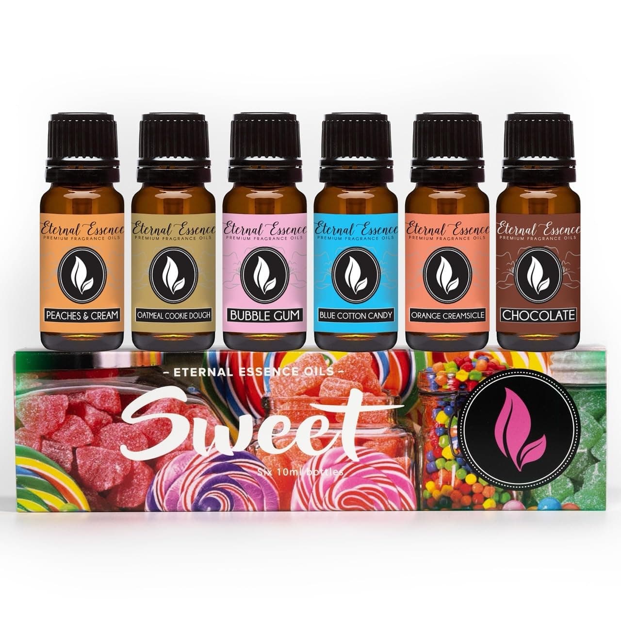 Eternal Essence Oils Sweet Set of 6 Premium Fragrance Oils - Includes Bubble Gum, Orange Creamsicle, Peaches & Cream, Blue Cotton Candy, Oatmeal Cookie Dough, and. Chocolate Scented Oils - 10ML