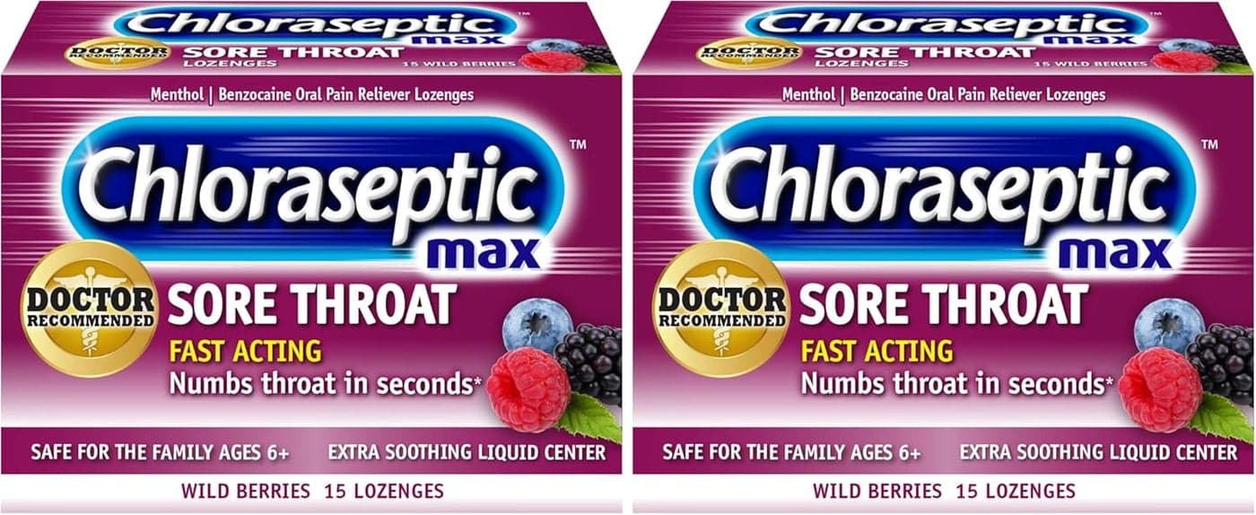 Max Strength Sore Throat Lozenges Wild Berries 15 Count 2 Pack