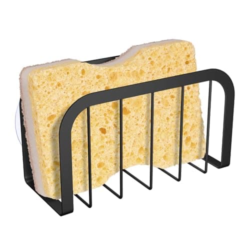 HLOOL Sponge Holder for Kitchen Sink with Suction Cups, Kitchen Sponge Holder,Sink Caddy(Black)