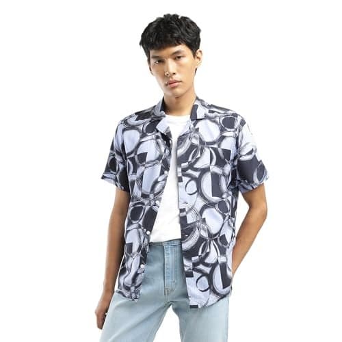 Levi's Men's Abstract Print Lapel Collar Shirt Blue