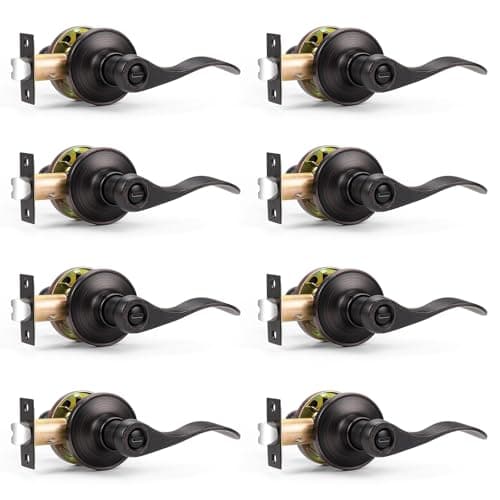 Probrico Privacy Door Levers Oil Rubbed Bronze Wave Bed Bath Door Handles Keyless Interior Door Leversets,Left/Right Handed,8 Pack