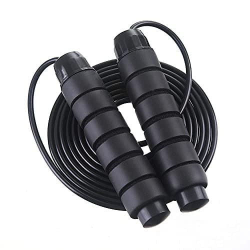 OLAHRAGA Skipping Rope with Ball Bearings Jump Rope Cable and Foam Handles - Ideal for Exercise, Gym and Fitness (Black)