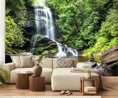 Toolhom Waterfall Wallpaper Natural Landscape Lake Green Forest Wall Mural for Living Room Bedroom Dining Room BasementNot SelfAdhesive