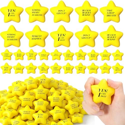 Chalyna 30 Pieces Motivational Star Stress Ball Quote Relief 22 Inch PU Foam Stress Toys Bulk Sensory Star Toy Gifts for Kids Teens Adults Relieve Anxiety Party SuppliesYellow