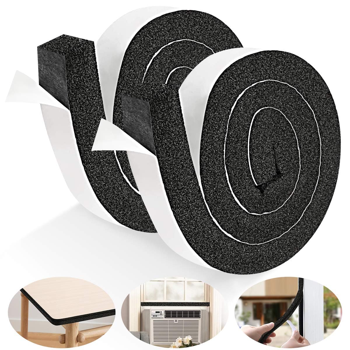 YIJUHOU 2 Rolls 118 Inch X 1 Inch Open Cell Foam Tape for Window Air Conditioner InsulationHigh Resilience Weatherstrip Window SealBlock The Draft and Cool Air LossTotal 11FT