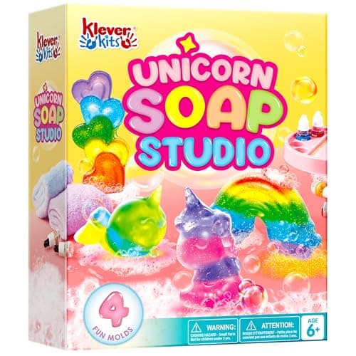 Klever Kits Unicorn Soap Making Kit- 4 Molds Girl Crafts DIY Project, Unicorn Girl Gifts, Kids Birthday Gift for Aged 6+, Science STEM Activity Teenage Gifts for Toddler Ages 6 7 8 9 10 11 12