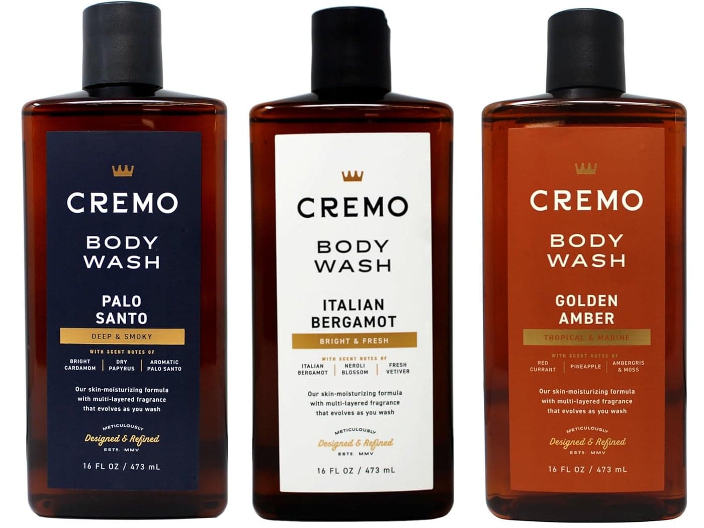 Cremo Body Wash Set 16 FL OZ Palo Santo Italian Bergamot Golden Amber SkinMoisturizing Formula 16 FL OZ Each