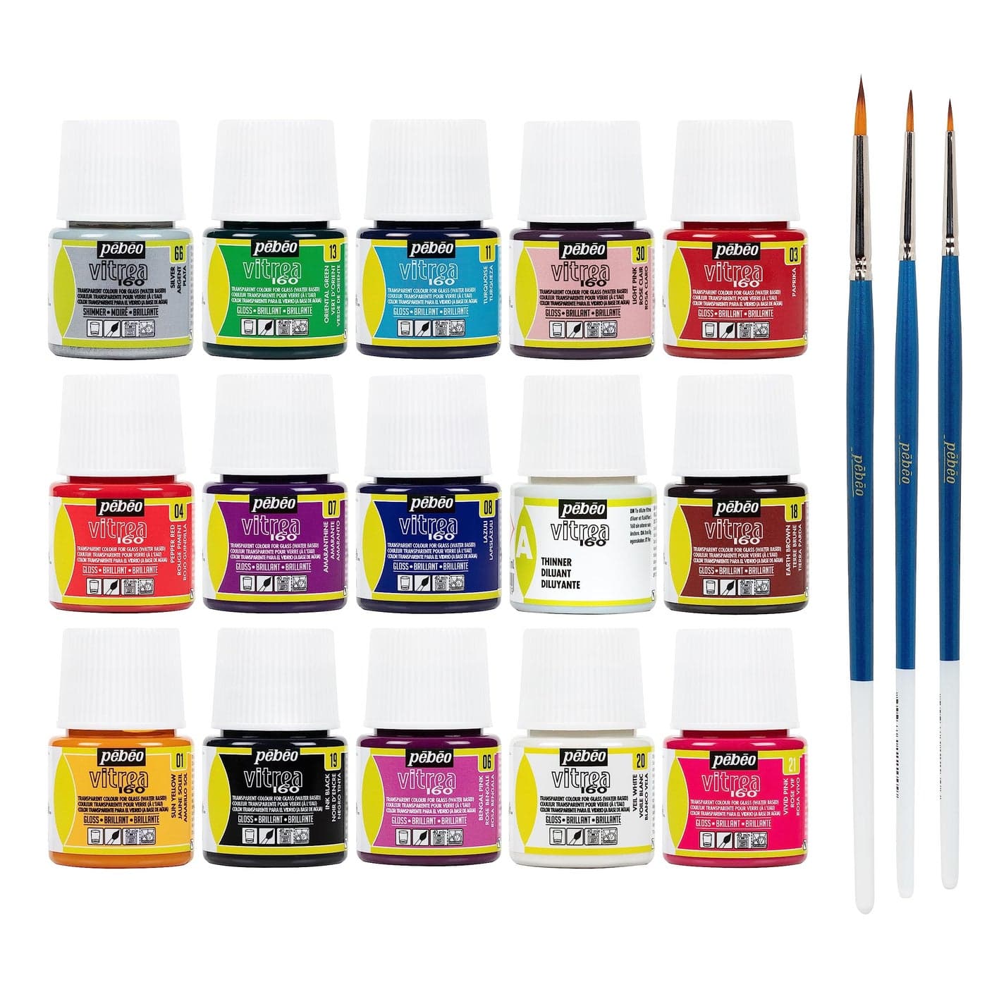 ZMR Pebeo Vitrea 160 Gloss Paint Brilliant Made in France Set Each Package Discovery 15 Various 15 fl oz 2 Pieces Pebeo Taklon Synthetic Bristle Brush Water Based Non Toksic ZHKZ 8893