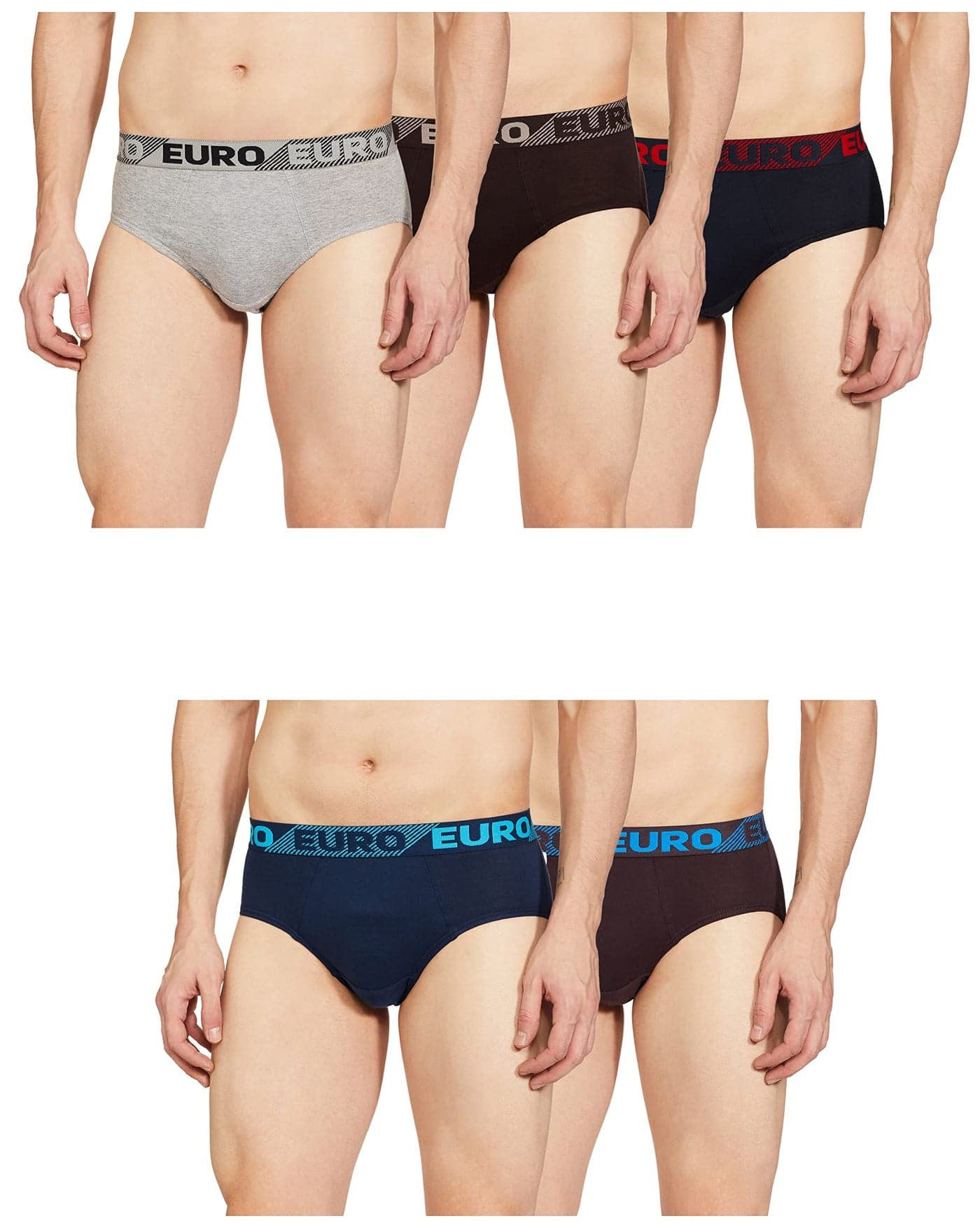 Euro Men's Cotton Brief (Pack of 5) (EUROMICRABRF_Assorted_Large) (Color & Prints May Vary)
