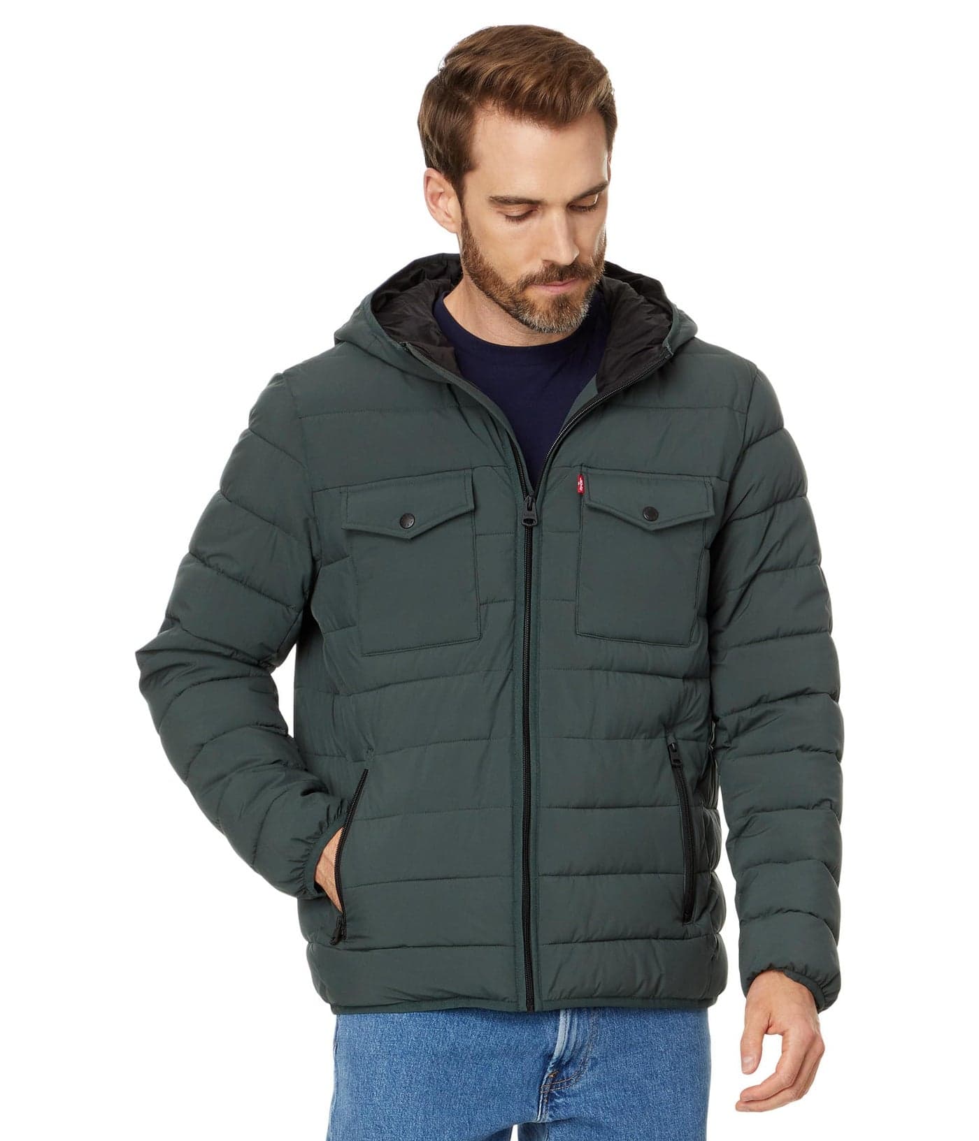 Levi's Men's Water Resistant Performance Stretch Hooded Puffer Jacket, Urban Chic, Medium