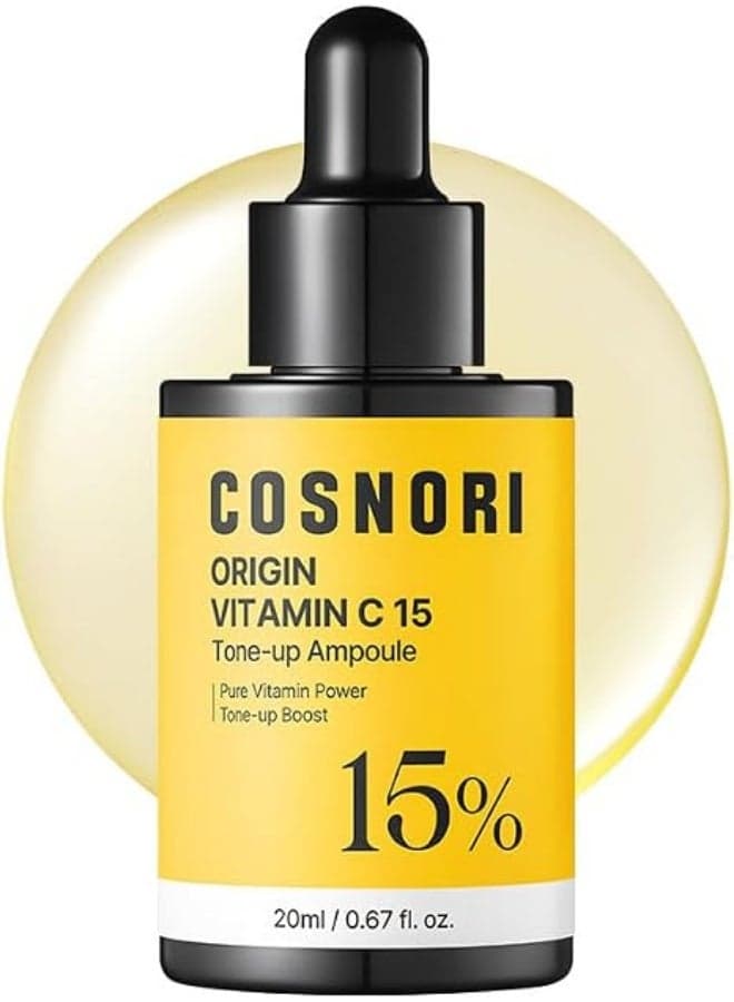 COSNORI Origin Vitamin C 15% Tone-Up Ampoule | Beginner-Friendly Daily Serum with 15% Premium Pure Vitamin C, Dark Spot Care, Lightweight, Low-Irritation Formula for Sensitive Skin, Korean Skin care