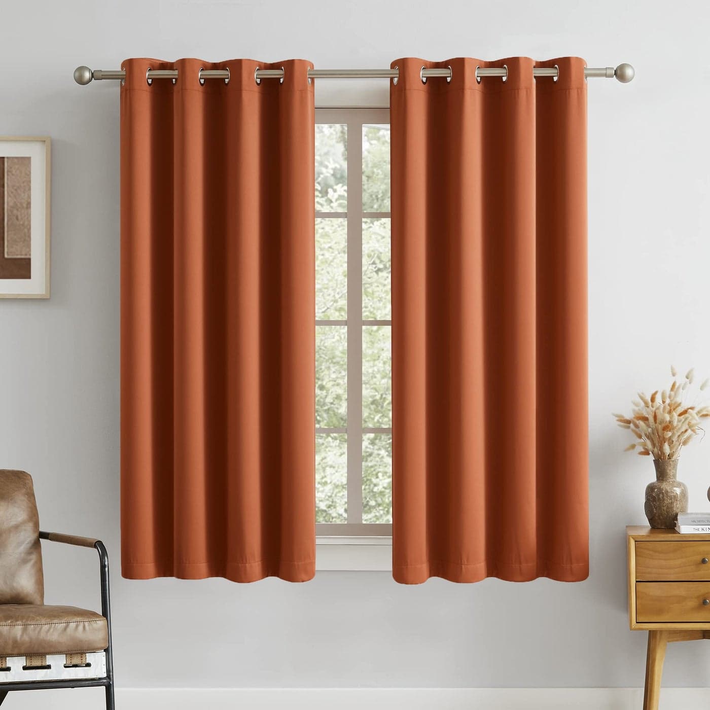 DUALIFE Terracotta CurtainsRust Blackout Curtains for Small Windows 54 Inch Length Burnt Orange Solid Curtain Panels Thermal Insulated Grommet Short Room Darkening Curtains for Bedroom