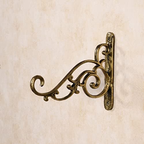 Lamcy Plaza Metal Antique Gold Finish Wall Bracket | for Hanging Planter | Wind Chime | Lantern | Tea Light Holder | Indoor | Outdoor | Each Size L7.5 X W1 X H6.5 Inches | Pack of 2