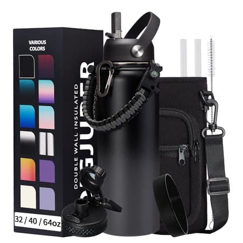 Vacuum Insulated Water Bottle 40oz wStraw Lid Spout Lid Carrier Bag Paracord Handle Bottle Boot Stainless Steel Water Bottle for Adults Wide Mouth Thermo Bottle Flask Cold48H Hot24H