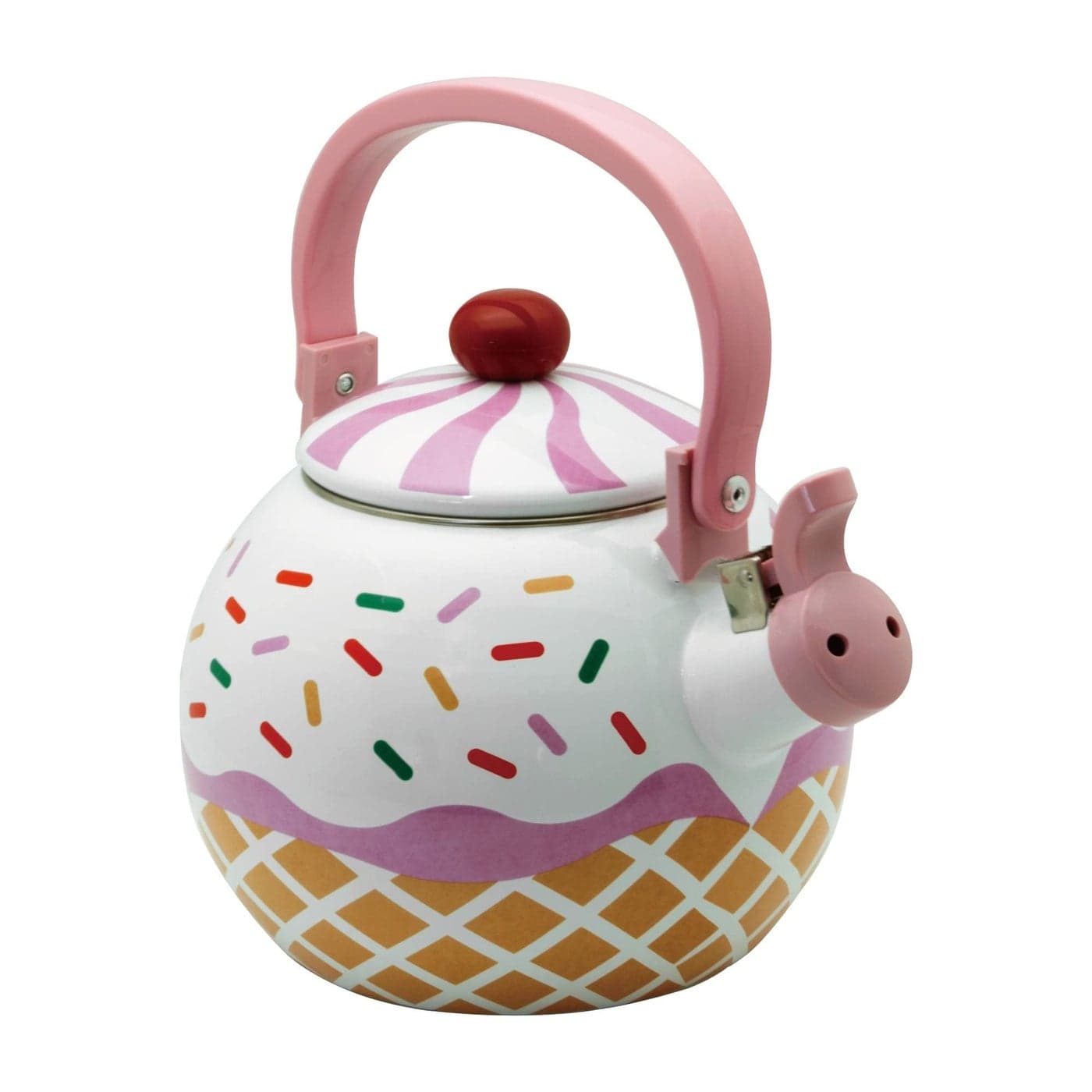 UPware Enamel on Steel Whistling Tea Kettle Stovetop Teakettle 17 Quart Strawberry Cupcake
