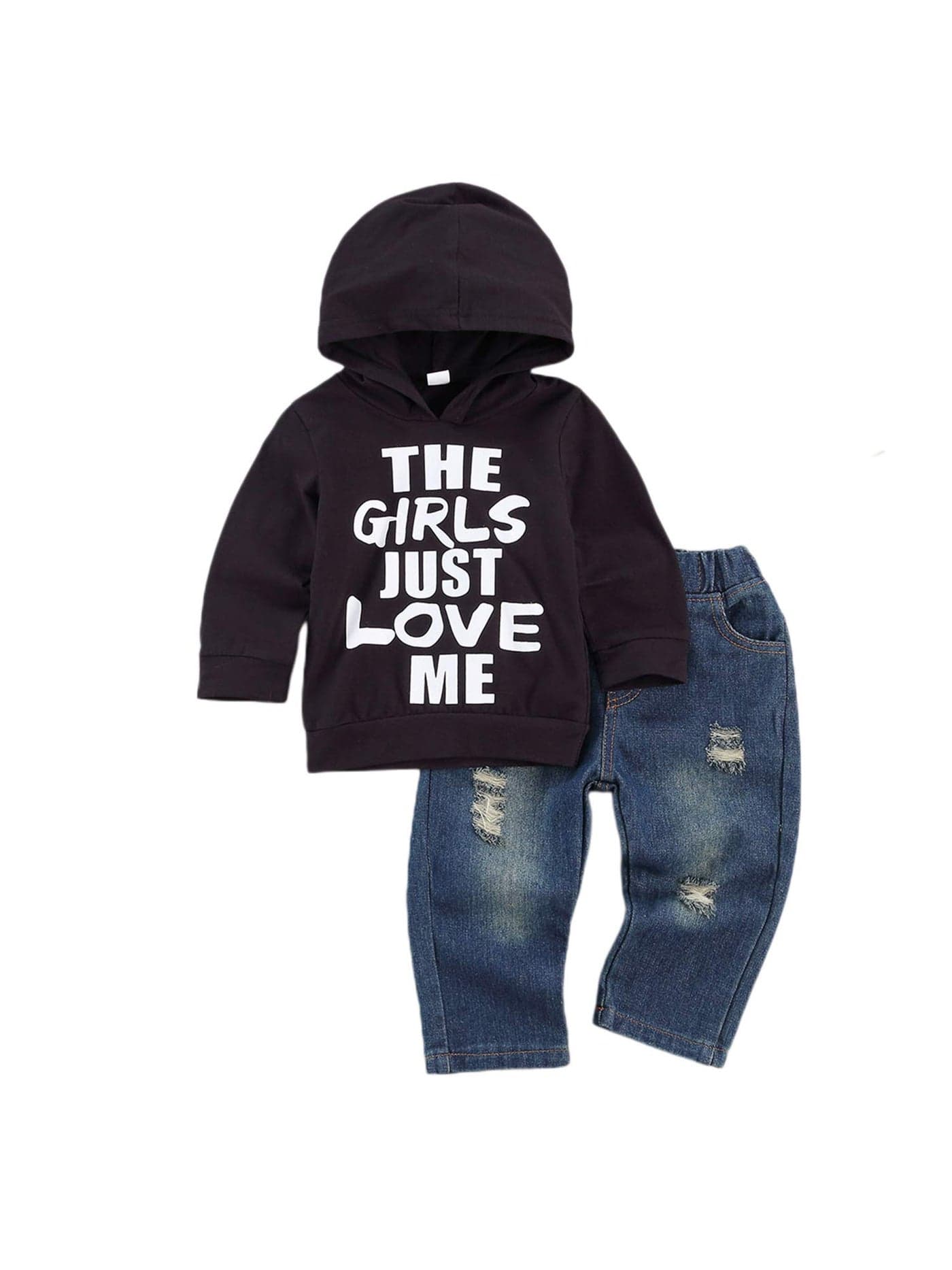 fhutpw Toddler Baby Boy Outfits Hoodie Sweatshirts & Jeans Clothes Set Fall Winter 6 9 12 18 24 Months (A-Black, 18-24 Months)
