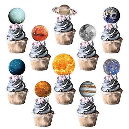 Sabary 50 Pcs Space Cupcake Toppers Solar System Galaxy Universe Planets Picks Cake Topper Celestial Toppers for Boys Girls Space Themed Party Solar System Birthday