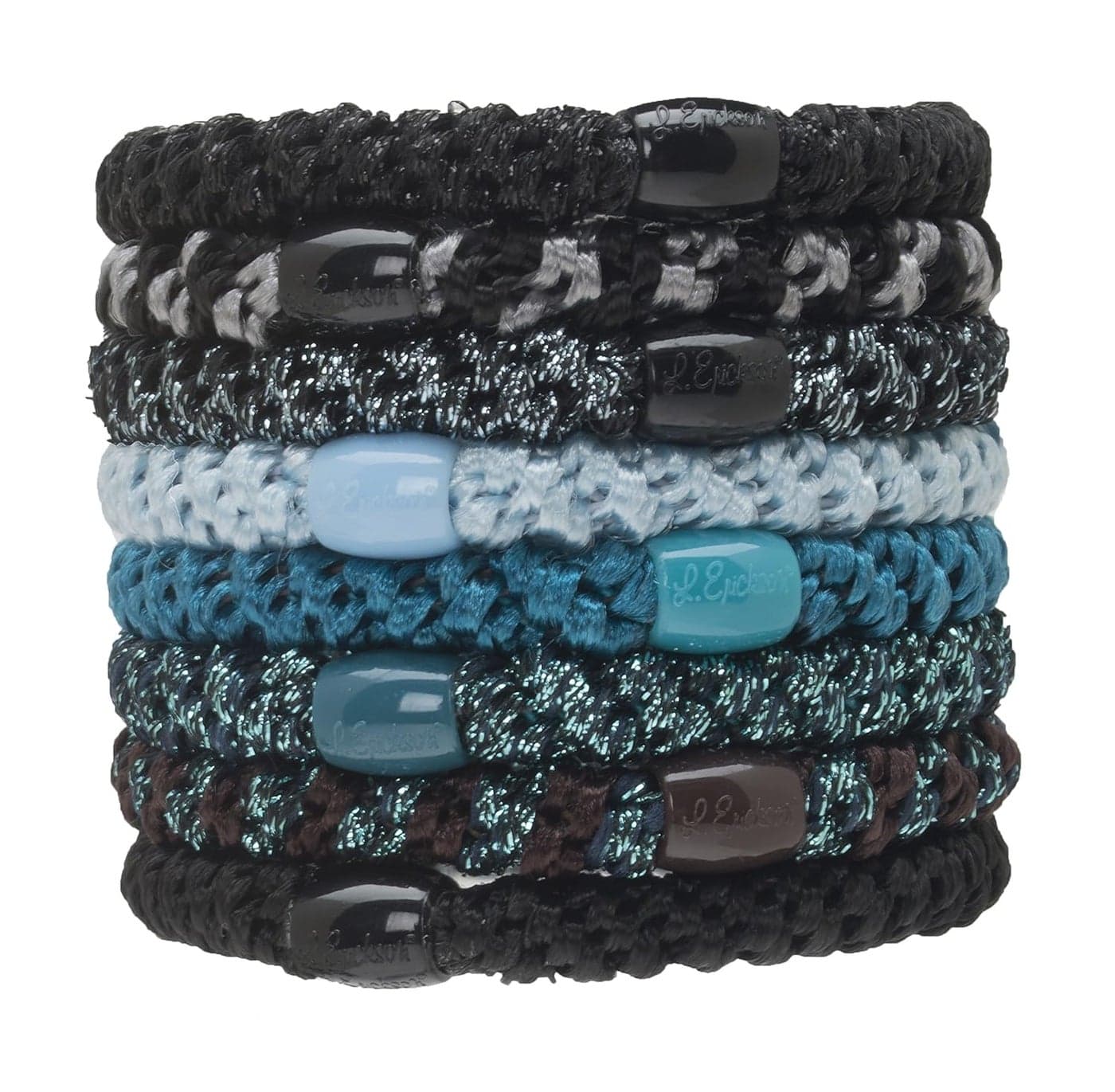 L Erickson Grab Go Pony Blue Tide 8 Pack Ponytail Holder Hair Ties Mixed Teal and Black