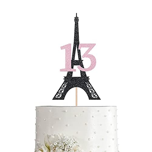 Festiko®Paris 13th Birthday Cake Topper Black Pink Glitter Girl 13 Years Birthday Party Decoration, Supplies