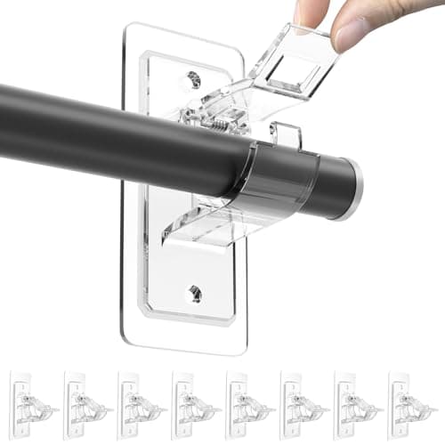 ANDGOO 8 Pack No Drill Curtain Rod Brackets, Holding Up to 17 lbs, PET Curtain Hangers, Nail-Free Adjustable Curtain Rod Holder for Bedroom, Bathroom, Living Room and Dorm