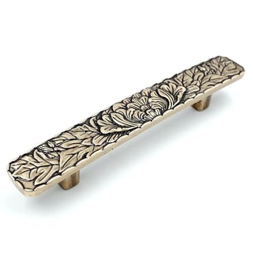 JETLAND Bridged Drawer Cabinet Pulls, 6-Pack Antique Brass 3" Hole Centers, Antique Peony Solid Cast, TG0115AB076